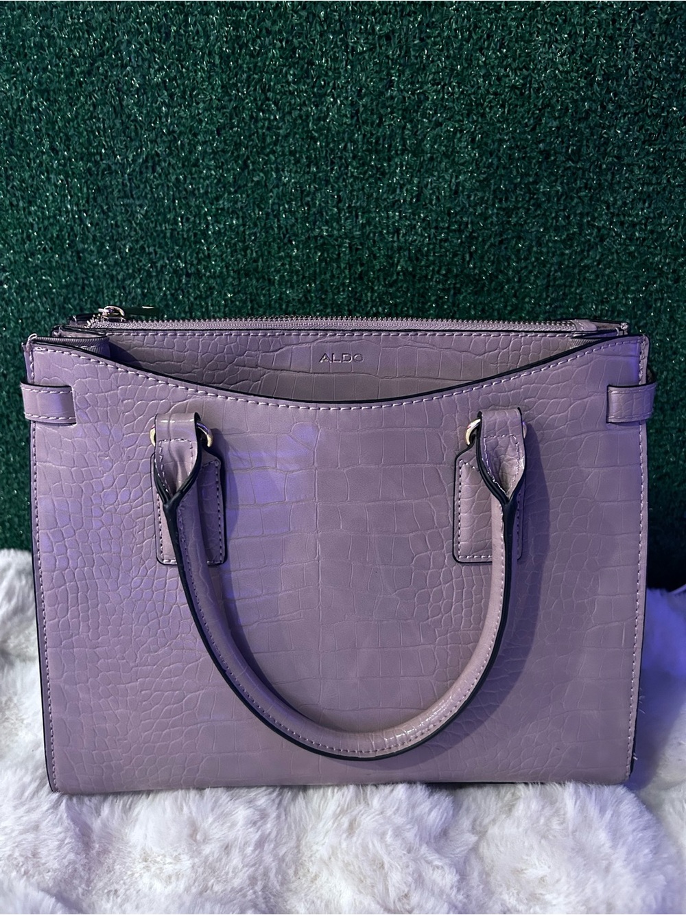 ALDO Purple Croc-Embossed Structured Satchel